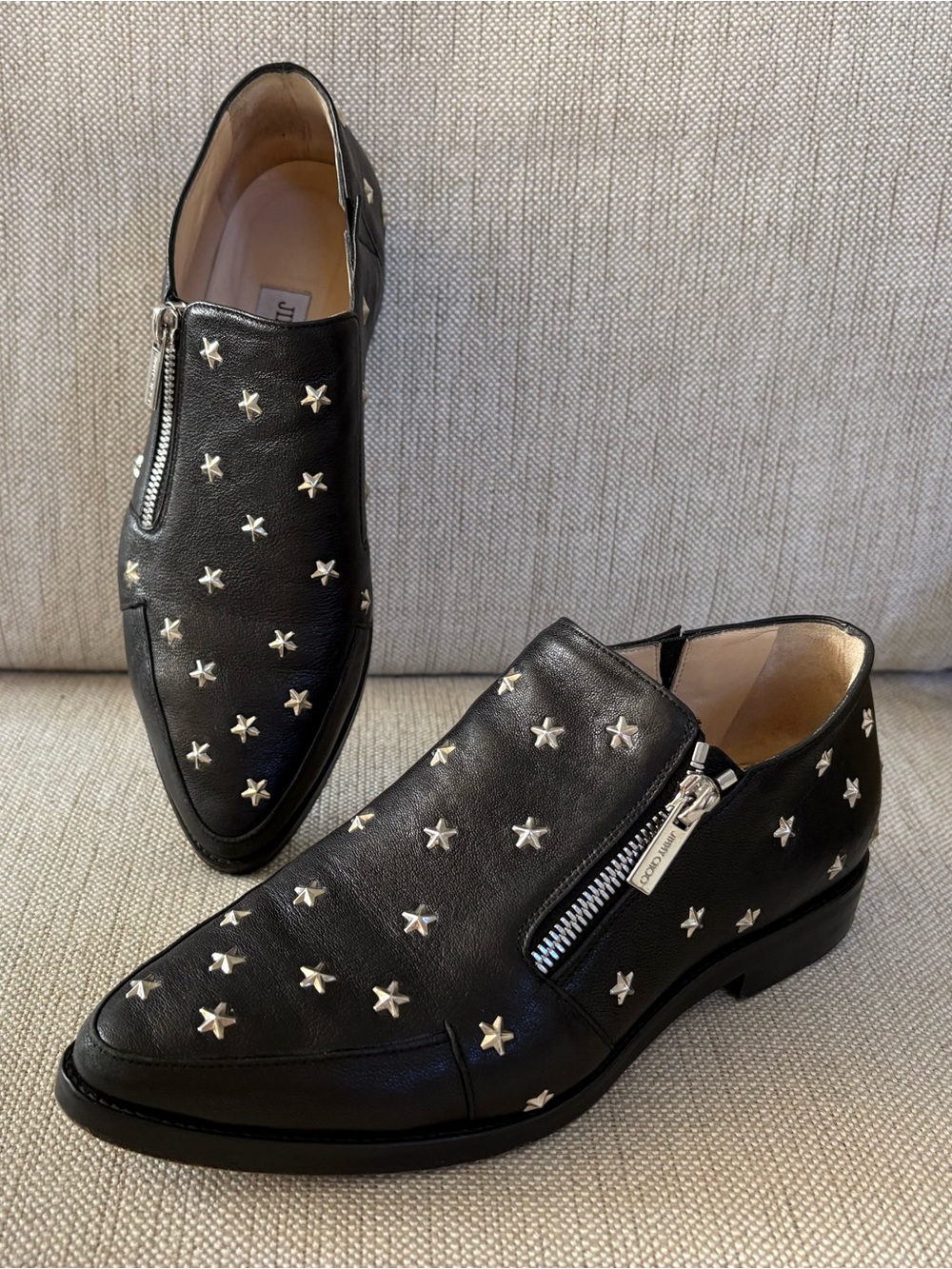 Jimmy Choo "MAIDA" Black Loafer Booties Brogues Silver Star Studs Size 36  US6